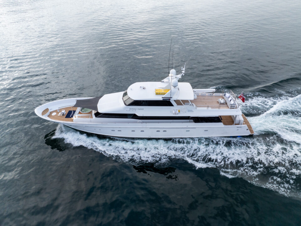 overhead shot of yacht
